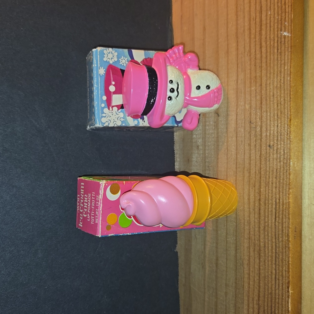 NEW SET 1970s AVON ICE CREAM CONE LIP POMADE & WEE WILLY WINTER FRAGRANCE PIN